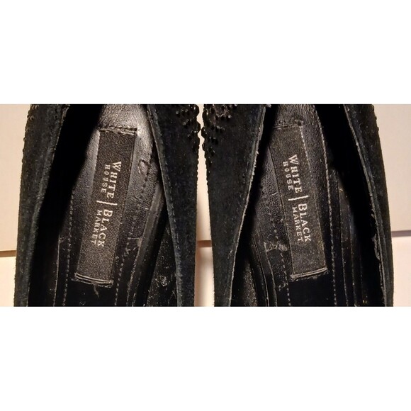WHBM Black Sequined Stiletto Heels Pumps 4.5" Sz 6M Sexy Chic Peep-Toe Evening - Picture 11 of 13